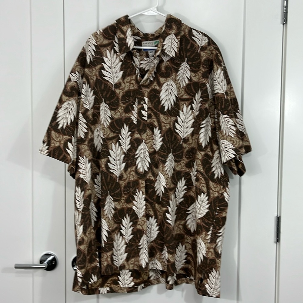 Makapuu 4XL Brown, White Short Sleeve Button Down Hawaiian Shirt - Picture 2 of 8